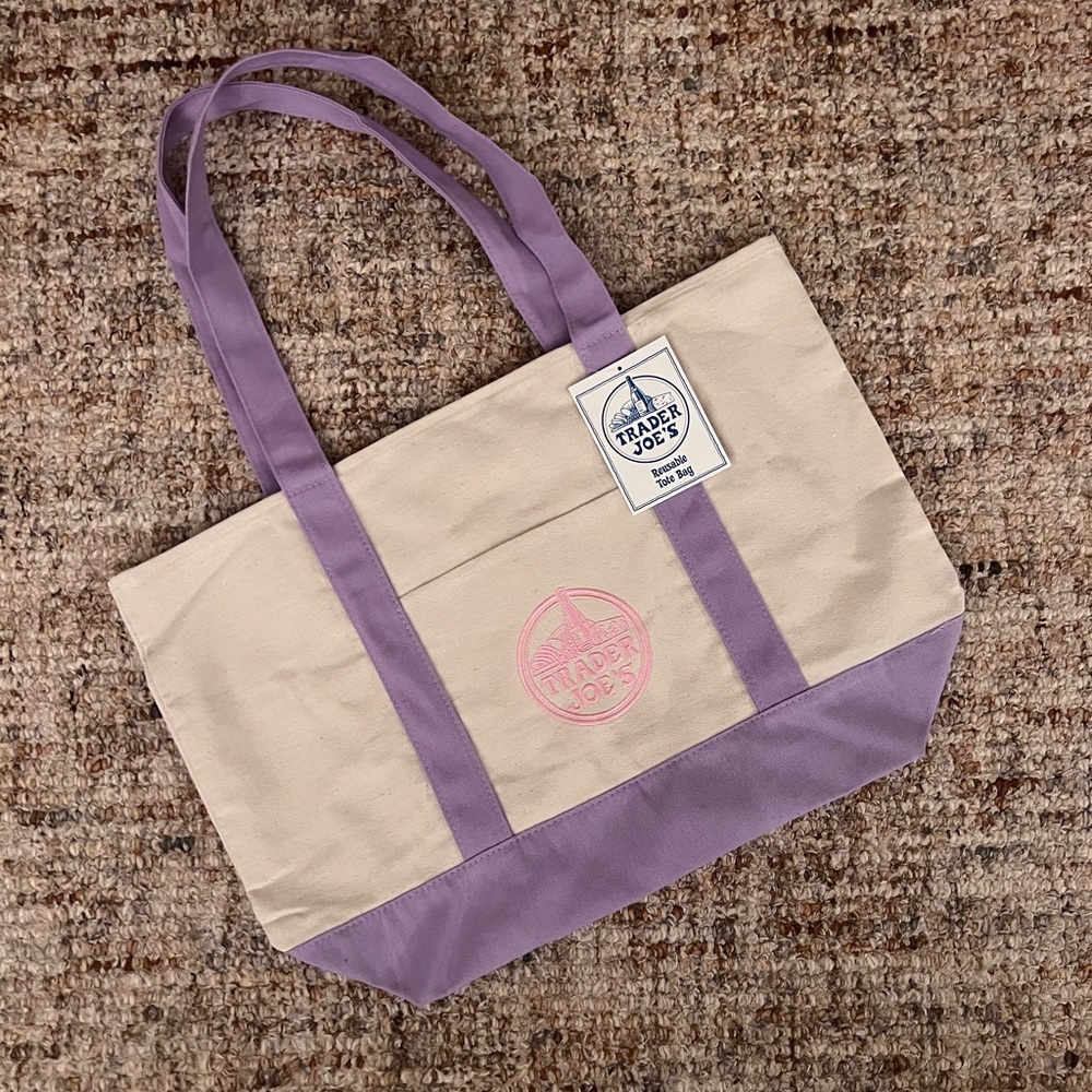 Trader Joe’s Canvas Limited Release Tote Shopping Bag LARGE Lavender - NWT